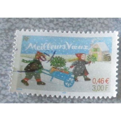 Timbre France 0.46 /3.00 F Meilleurs Voeux - Enfants Dans Un Paysage De Neige - Groupe Meilleurs Voeux 2001 - Timbre Oblitr - Date De Sortie 12/11/2001