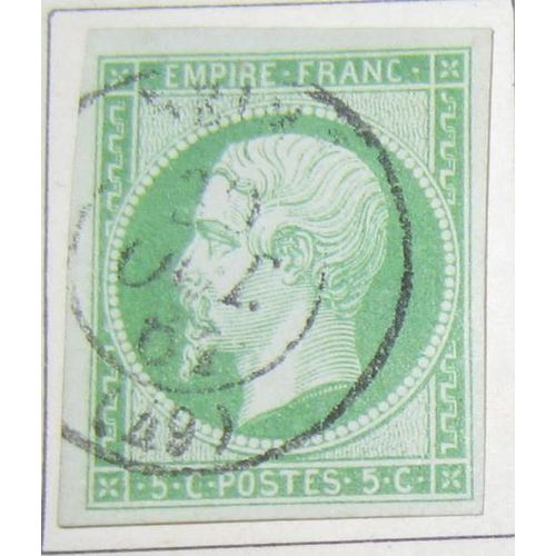 Timbre France 1854 Yvert Et Tellier N12 Empire Franais Napolon Iii 5c Vert Oblitration Cachet  Date 20 Oct 61