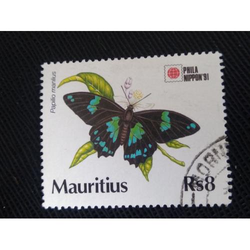 Timbre Ile Maurice Y T 767 Papillon Porte-Queue (Papilio Manlius) 1991 ( 020808 )