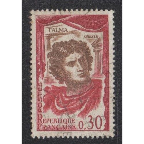 Timbre N1302 Y&t 0,30 F Brun-Jaune Et Rouge Comdiens Franais Talma Dans Le Rle D'oreste