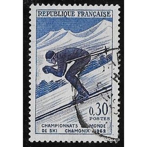 Timbre N1326 Y & T 0,30 F. Outremer Et Violet Fonc Championnats Du Monde De Ski  Chamonix Descente