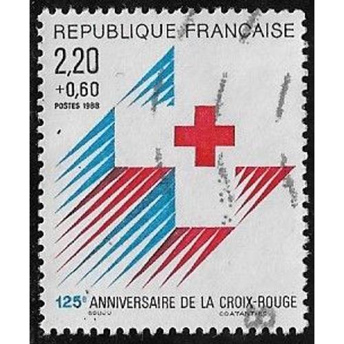Timbre N2555 Y & T 2,20 + 0,60 F Noir, Rouge Et Bleu Au Profit De La Croix-Rouge 125 Anniversaire De La Croix-Rouge Emblme
