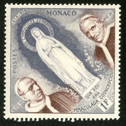 Timbre Non Oblitr Monaco,Que Soy Era Immaculada Councepciou,Postes,Ss Pie Xii,Ss Pie Ix,Je Suis L'immacule Conception,1f