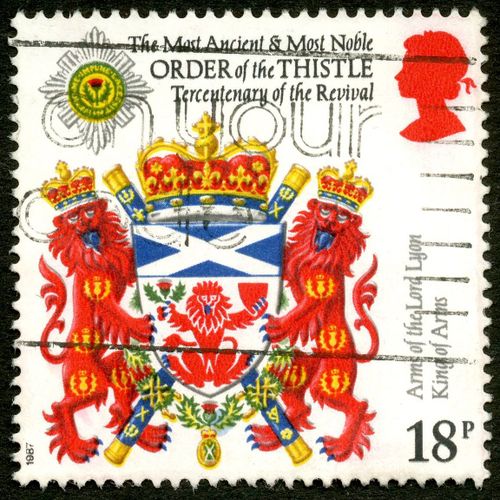 Timbre Oblitr Angleterre, The Most Ancient & Most Noble Order Of The Thistle Tercentenary Of The Revival, 1987, 18p