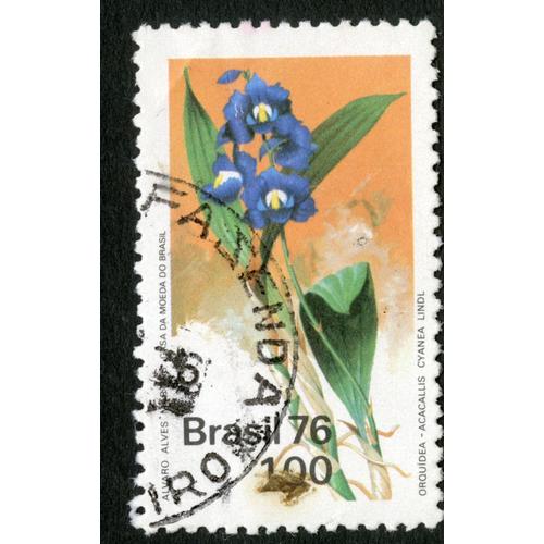 Timbre Oblitr Brasil 76, Orquidea Acacallis Cyanea Lindl, 100