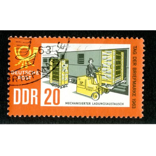 Timbre Oblitr Ddr 20, Deutsche Post, Mechanisierter Ladungsaustausch, Tag Der Briefmarke 1963