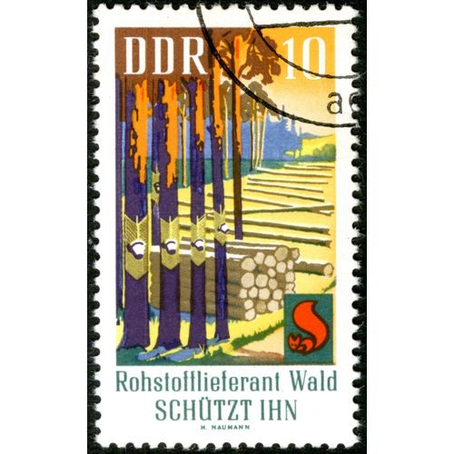 Timbre Oblitr Ddr, Rohstofflieferant Wald Schtzt Ihn, 10