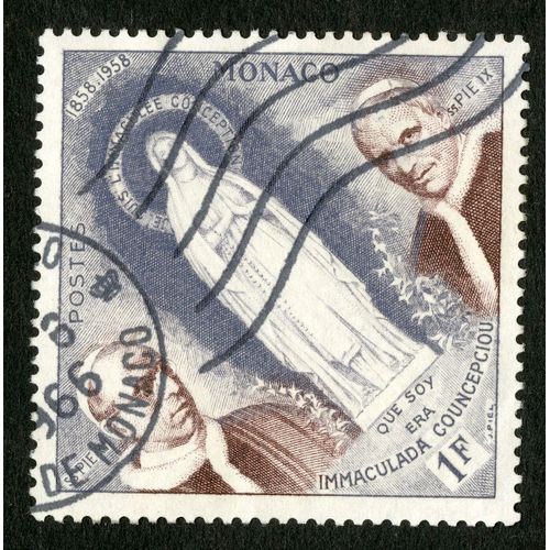 Timbre Oblitr Monaco,Que Soy Era Immaculada Councepciou,Je Suis L'immacule Conception,1858-1958,1f