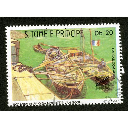 Timbre Oblitr S Tom E Principe, Barcas Com Areia, 100 Aniversario Da Morte De Van Gogh, 1990, Db 20
