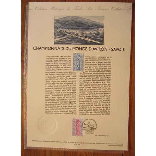 Timbre Poste France 1997 Yvert Et Tellier N3102 Championnats Du Monde D'aviron Savoie Oblitr Premier Jour 30.08.1997 Collection Historique Du Timbre-Poste Franais Document Philatlique Officiel