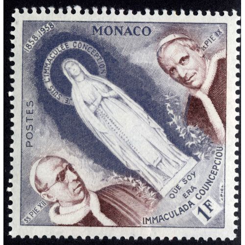 Timbre Que Soy Era Immaculada Councepciu.1858-1958.Monaco.Postes.Ss Pie Xii .Ss Pie Ix.1f.