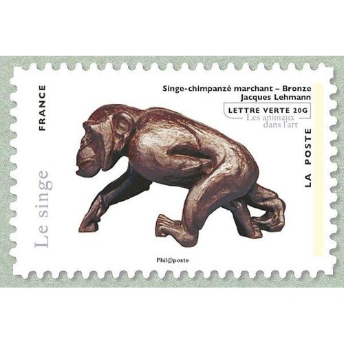 Timbre Singe-Chimpanz Marchant, Bronze, Cration De Jacques Lehmann, La Piscine, Roubaix
