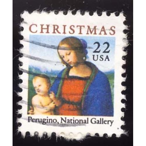 Timbre U S A, Christmas, Perugino National Gallery, U S A 22 Cents, Oblitr