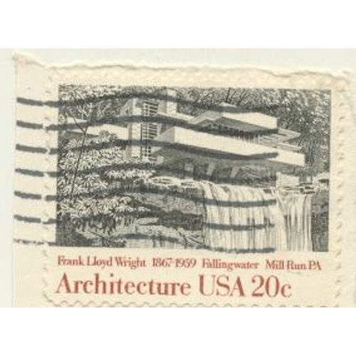 Timbre U S A, Frank Llyod Wright 1867-1959 Fallingwater Mill Run P A, Architecture U S A 20 Cents, Oblitr