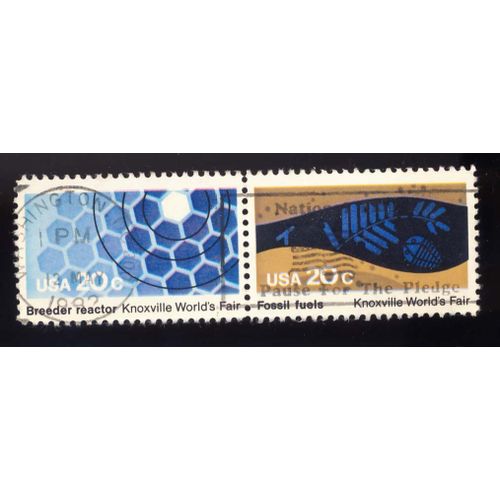 Timbre U S A, Knoxville World's Fair : 1) Breeder Reactor, 2) Fossil Fuels, U S A 20 Cents, Oblitr En 1982