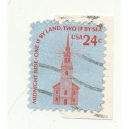 Timbre U S A, Midnight Ride One If Bye Land, Two If By Sea, U S A 24 Cents, Oblitr