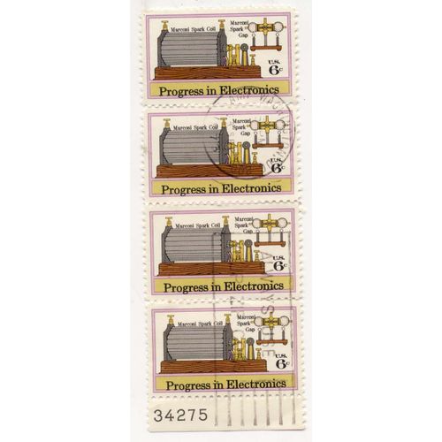 Timbre U S A, Progress In Electronicsmarconi Spark Coil, Marconi Spark Gap, U. S. 6 Cents, Oblitr
