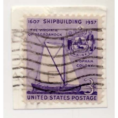 Timbre U S A, The Virginia Of Sagadamock Popham Colony Shipbuilding B1607-1957, 3 Cents, Oblitr