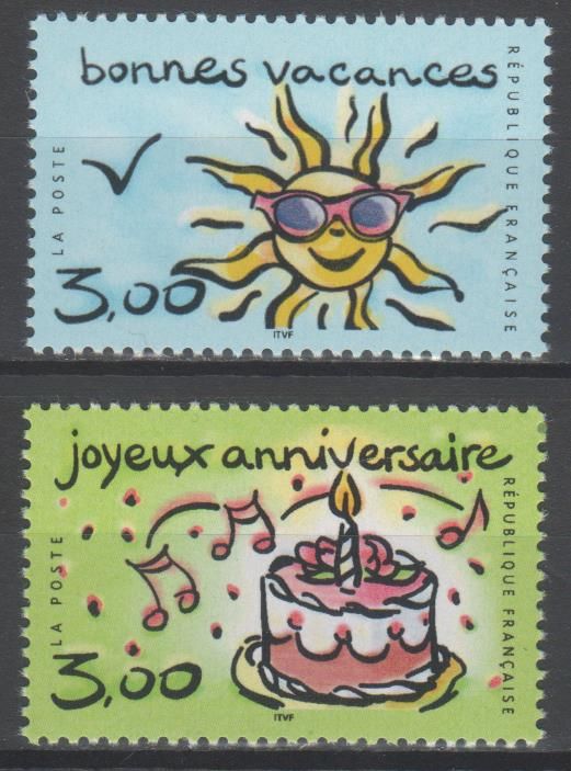 Timbres Bonnes Vacances Et Joyeux Anniversaire Annee 1999 N 3241 Et 3242 Yvert Tellier Rakuten