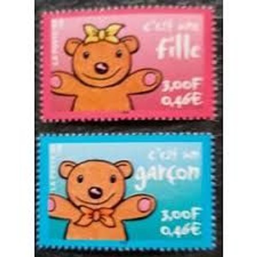 Timbres Pour Naissances : "C'Est Une Garon" Et "C'Est Une Fille" La Paire Anne 2001 N 3377 3378 Yvert Et Tellier Luxe