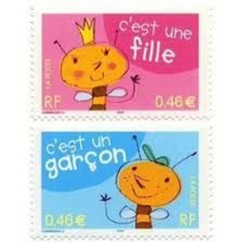 Timbres Pour Naissances : "C'Est Une Garon" Et "C'Est Une Fille" La Paire Anne 2002 N 3463 3464 Yvert Et Tellier Luxe
