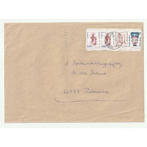 Timbres Sur Enveloppe Allemagne, Gret Palucca 1998 N 1854 (X 2), Bertha Von Suttner 1991 N1330, Nefertiti 1989 N 1230, Dimension 230 X 160 Mm