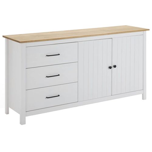 Tina - Buffet Bas 2 Portes 3 Tiroirs Bois Cir Et Blanc