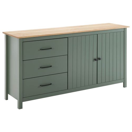 Tina - Buffet Bas 2 Portes 3 Tiroirs Bois Cir Et Vert