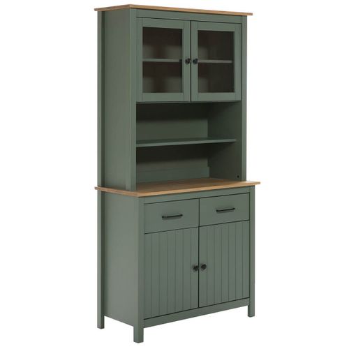 Tina - Buffet Haut 4 Portes 2 Tiroirs Bois Cir Et Vert