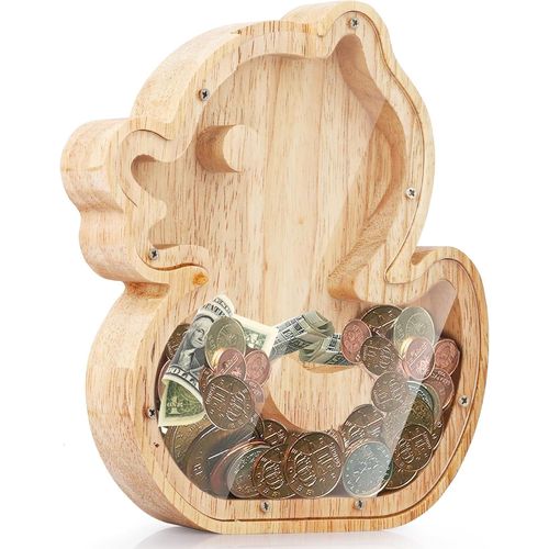 Tirelire En Bois Pour Enfants-Petit Canard Jaune Transparente Tirelire Cochon-Personnalisable-Cadeau D'anniversaire-Dcoration De La Maison Keepsake-Cadeau De Baptme.[Q737]