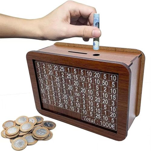 Tirelire En Bois Rutilisable Faite  La Main,Bote D'conomie D'argent,Tirelire Avec Compteur De Short,tui De Rangement Pour Pices De Monnaie - Type Brown 1000 Capacity