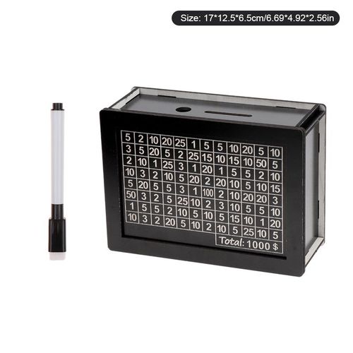 Tirelire Rutilisable Noire Avec Compteur De But D'argent,Tirelire Bricolage,conomie,Bote  Monnaie Pour Le Canton,L'habmusicale De L'conomie - Type Objectifs 1000