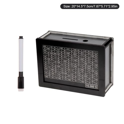 Tirelire Rutilisable Noire Avec Compteur De But D'argent,Tirelire Bricolage,conomie,Bote  Monnaie Pour Le Canton,L'habmusicale De L'conomie - Type Objectifs 10000