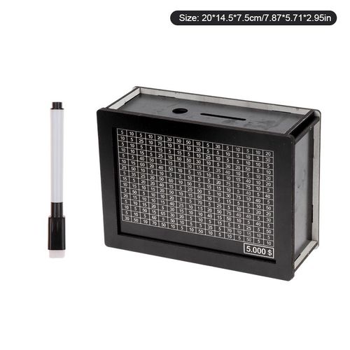 Tirelire Rutilisable Noire Avec Compteur De But D'argent,Tirelire Bricolage,conomie,Bote  Monnaie Pour Le Canton,L'habmusicale De L'conomie - Type Objectifs 5000