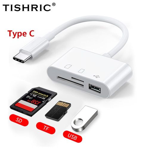 TISHRIC-Adaptateur Micro USB Type C USB TF Lecteur de Carte SD USB-C Adaptateur de Carte Mmoire Pour Macbook Samsung Huawei XiaoMi Tlphone Portable - Type White TYPE-C