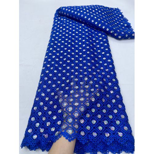 Tissu Africain En Dentelle Guipure Avec Paillettes Pour Robe De Marie,Bleu Royal,Dernire Collection 2024,Pour Femme - Type 5yars (4.5meters) #D