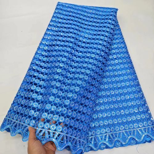 Tissu Africain En Dentelle Guipure Avec Paillettes Pour Robe De Marie,Bleu Royal,Dernire Collection 2024,Pour Femme - Type 5yars (4.5meters) #Q