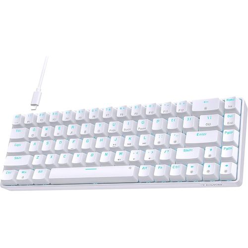 Tmkb Clavier Gamer Mcanique, T68Se 60% Mini Compact Usb Cabl Clavier Gaming, Us Qwerty Layout Red Switches Anti-Ghosting Keyboard For Computer Pc Windows/Laptop/Mac Os, Blanc