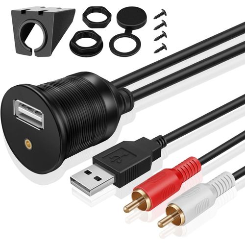 Tnp Cble Rca Pour Usb Encastr Pour Tableau De Bord Port Pour Tableau De Bord Usb Pour Rca Vers Usb Prise Jack Auxiliaire De 3,5 Mm Cordon De Rallonge Pour Voiture,Camion,Remorque,Bateau,Moto