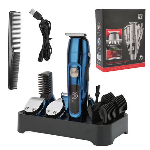 Tondeuse A Cheveux Electrique Multifonction, Tondeuse A Barbe Lavable 6 En 1, Rasoir Electrique Et Tondeuse A Barbe, Bleu