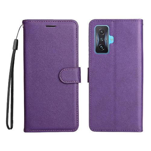 Tongez tui Pour Xiaomi Poco F4 Gt Couleur Solide Classique tui De Tlphone Portefeuille D'affaires Avec Fente Pour Carte Cuir De Haute Qualit - Violet