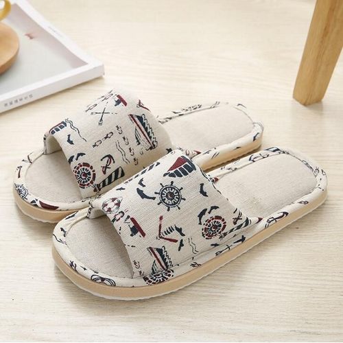 Tongs  Fond En Mousse Antidrapantes, Pantoufles De Maison En Lin  Fleurs, Chaussures Plates Dcontractes Pour Hommes Et Femmes, Printemps Et Automne - 38