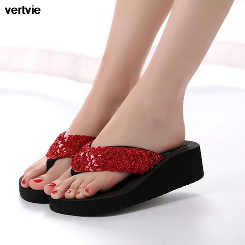 Tongs  Semelle Compense Pour Femmes, Sandales D't  Paillettes, Pantoufles De Plage, Chaussures Dcontractes Pour Femmes, 2021 - 40