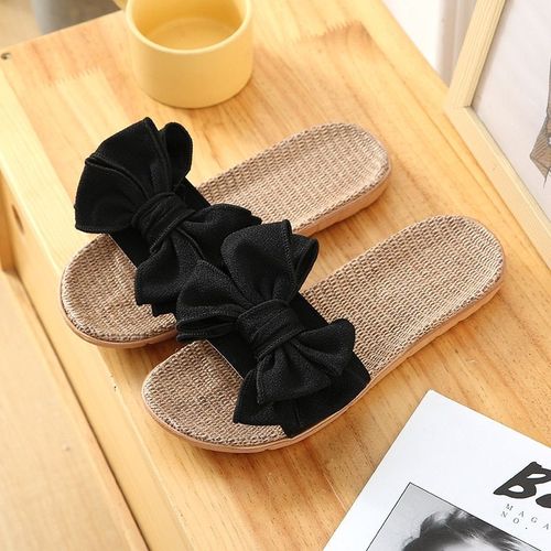 Tongs En Lin  N?ud Ray Pour Femmes,Diapositives Dcontractes D't,Pantoufles Arex Confortables,Sandales  Plateforme,Chaussures D'intrieur Pour Dames