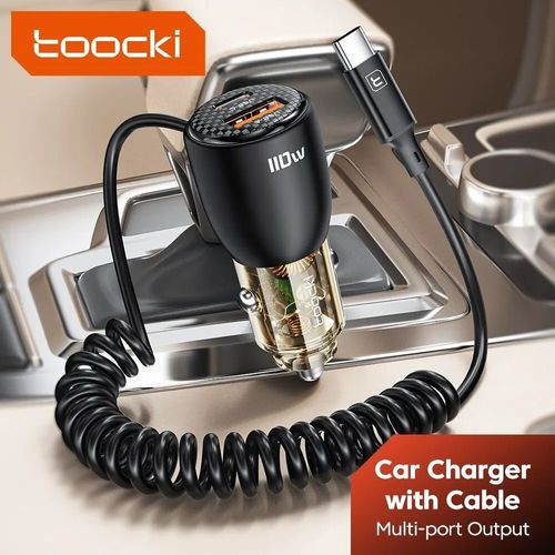 Toocki-Chargeur De Voiture Usb 110w,Charge Rapide 4.0,Type C Transparent,Avec Cble De Type C,Pour Xiaomi Iphone Samsung Ltd - Type Black