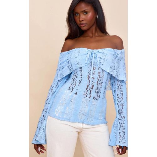 Top Ajust En Dentelle Bleu Ciel  Col Bardot Et Manches vases, Bleu Ciel
