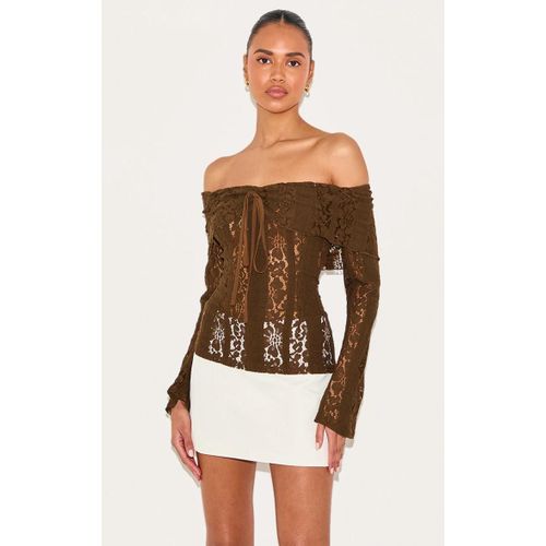 Top Ajust En Dentelle Chocolat  Col Bardot Et Manches vases, Chocolat