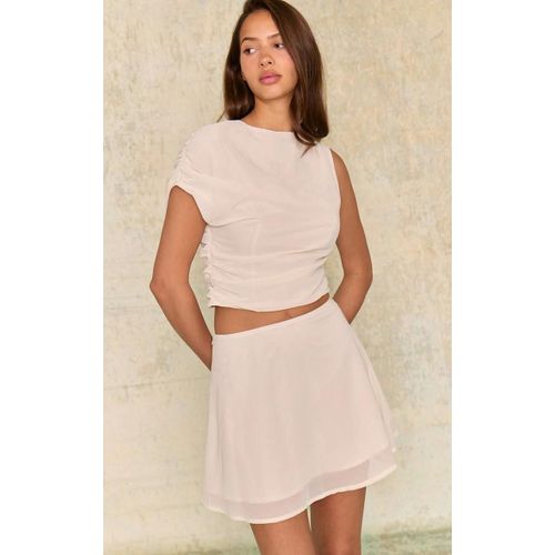 Top Asymtrique En Mousseline De Soie Crme, Crme