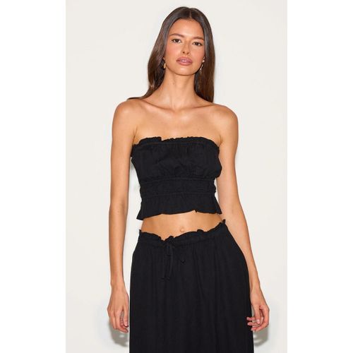 Top Bandeau En Effet Lin Noir Fronc, Noir