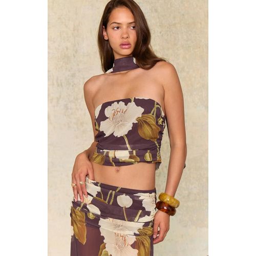 Top Bandeau En Mousseline De Soie Chocolat Fonc Fleurie Fronc  Dtail Foulard, Chocolat Fonc